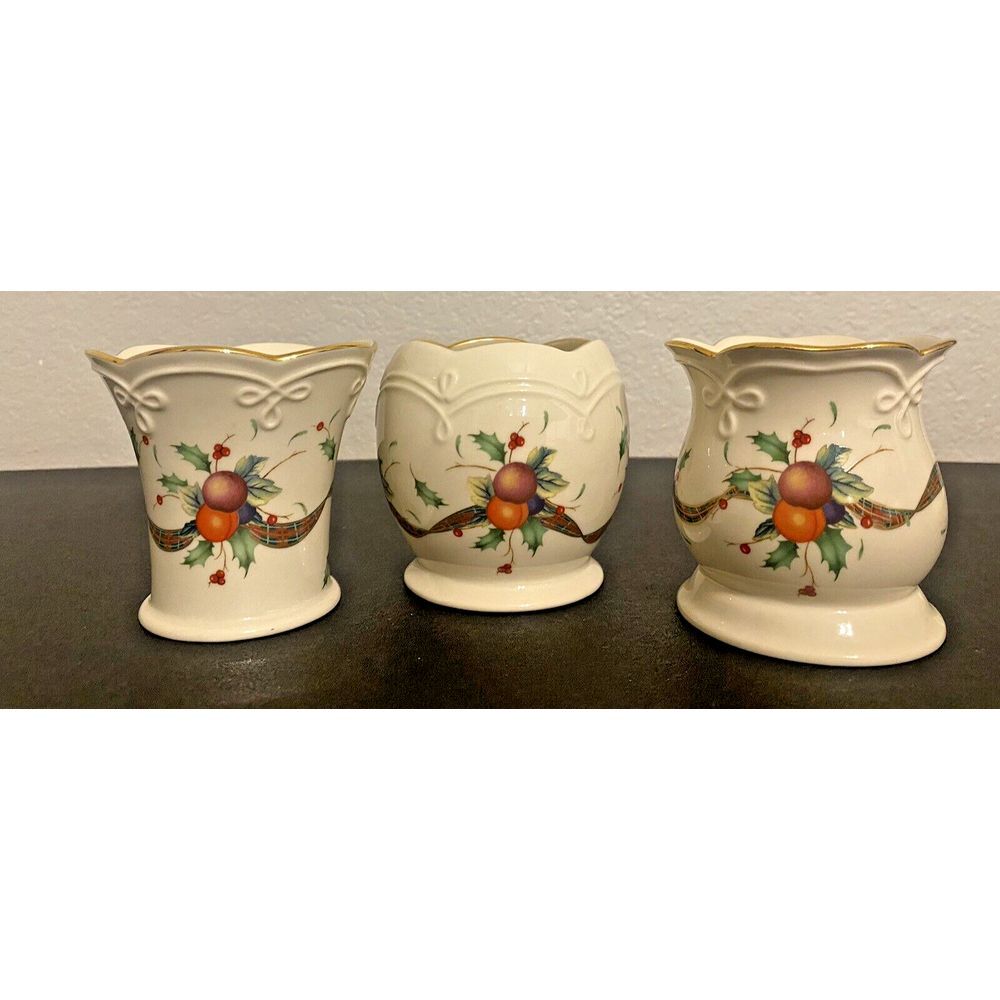 Lenox Dimension Collection HOLIDAY TARTAN Votives Set of 3 Tea Lite